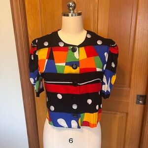 VTG Jessica Howard by Mitchell Rodbell 80’s Button Front Geometric Print Top